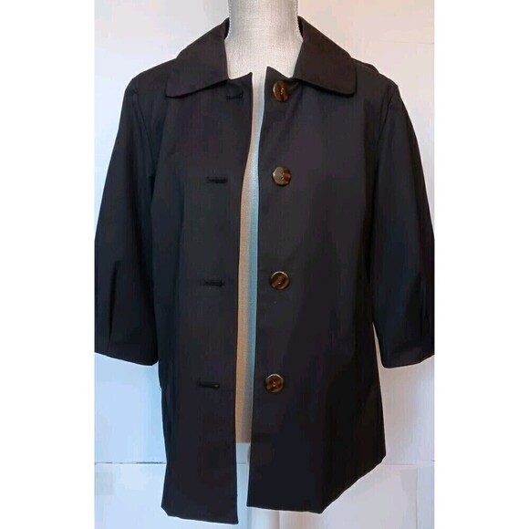 RQT Black Size Petite M Button Up Cotton Blend Blazer with 3/4" Pleated Sleeves - Picture 5 of 11
